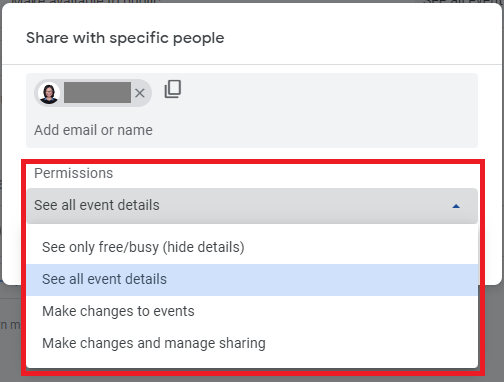 Permissions for sharing Google Calendar