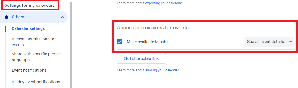 Access permission for events on Google Calendar