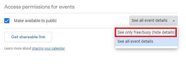 See only free busy option on Google Calendar