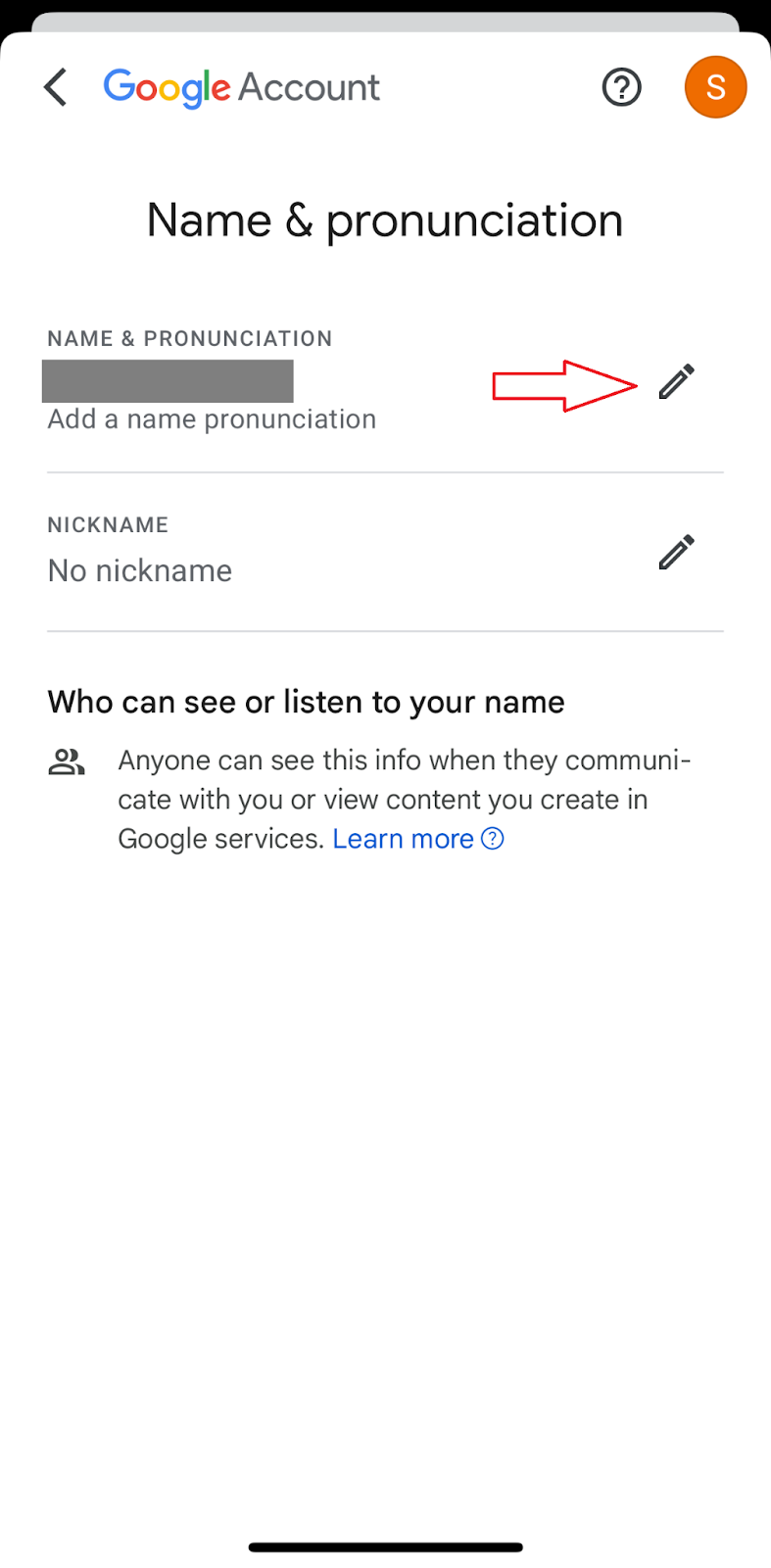 Enter New Name on Google Account