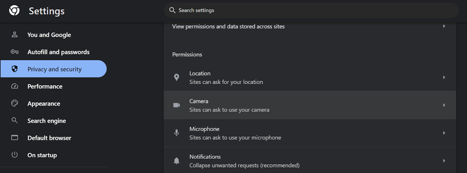 Privacy and security settings