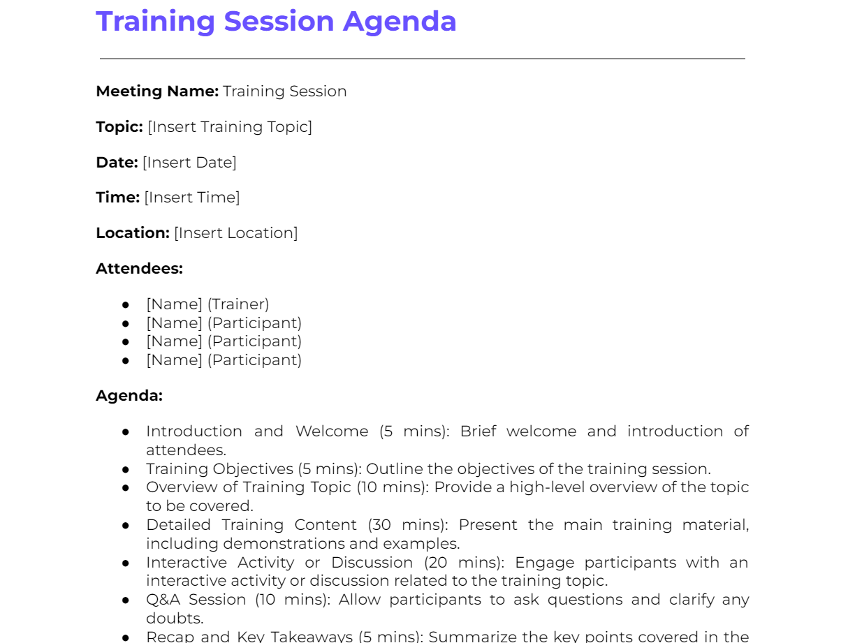 Training Session Agenda