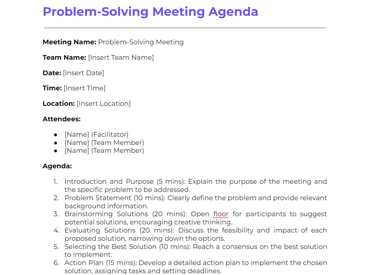 Problem-Solving Meeting Agenda