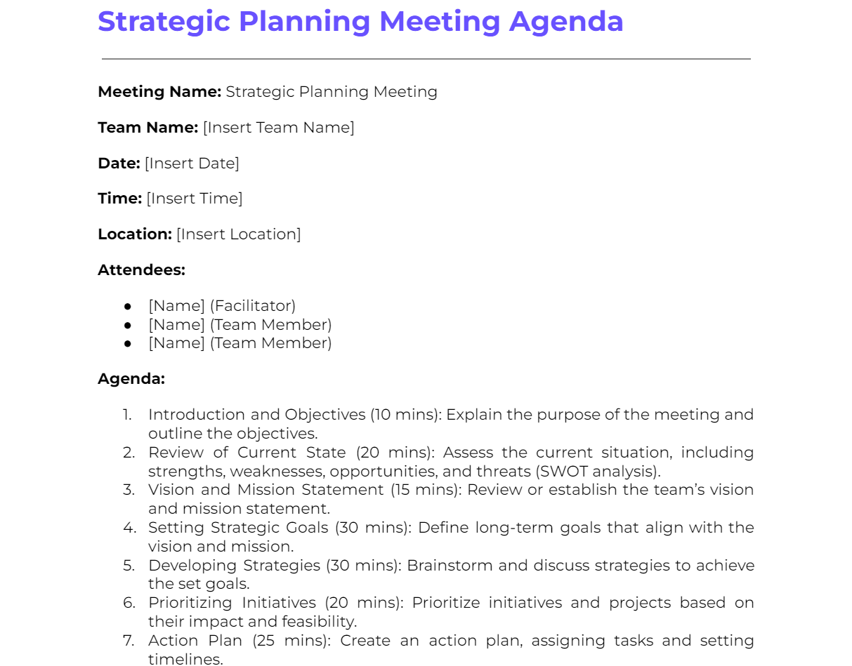 Strategic Planning Meeting Agenda