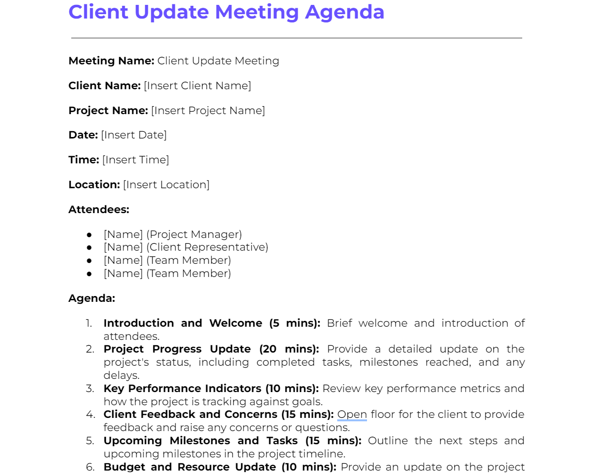 Client Update Meeting Agenda