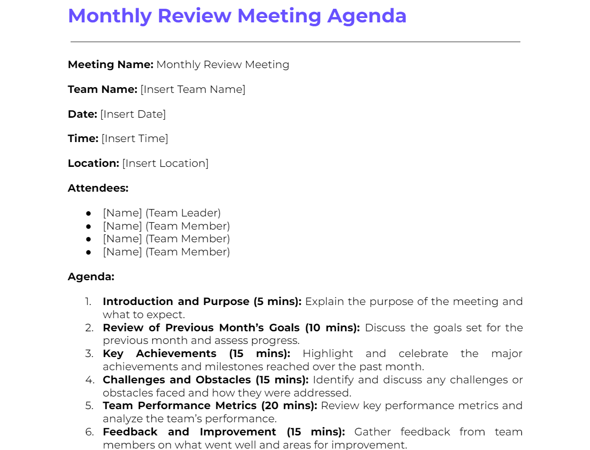 Monthly Review Meeting Agenda