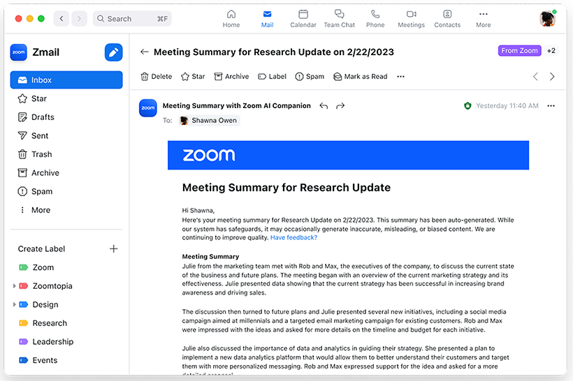 Zoom AI Companion Meeting Summary