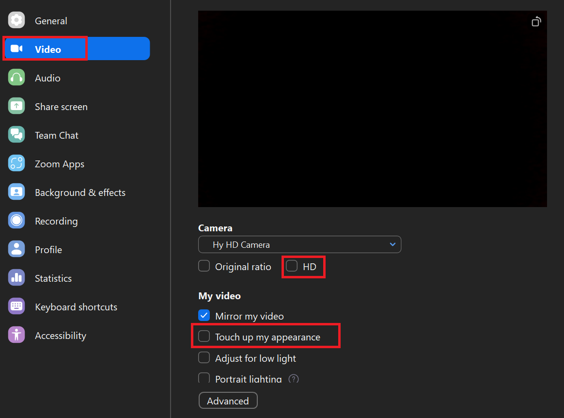 Enabling HD Video on Zoom