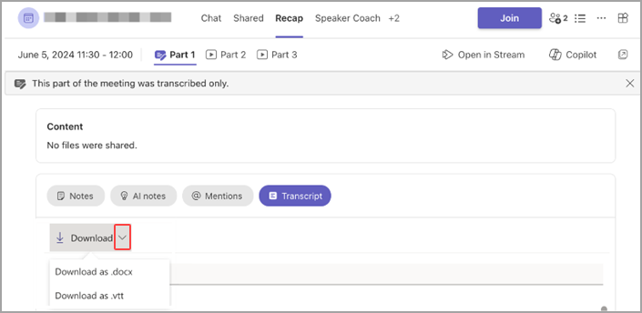 Download Transcript from Microsoft Teams Meetings