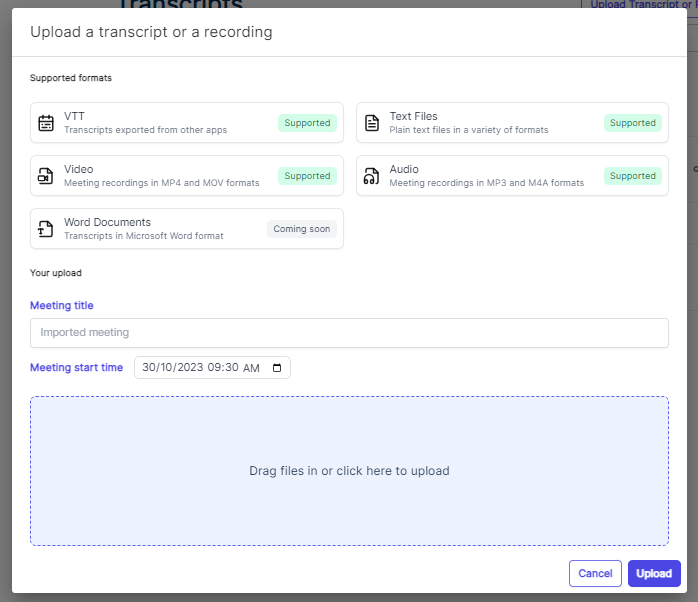 Upload Transcript or Meeting Recording