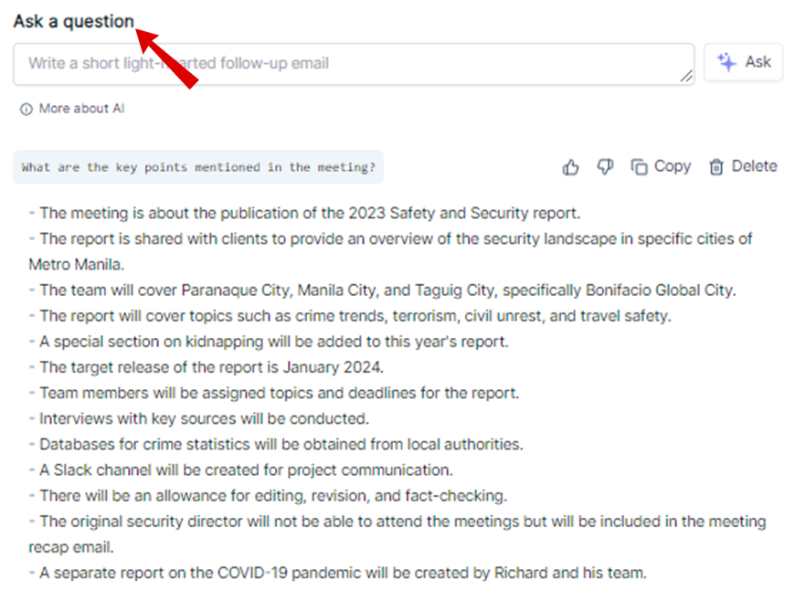 Ask a Question about Meeting's Key Points