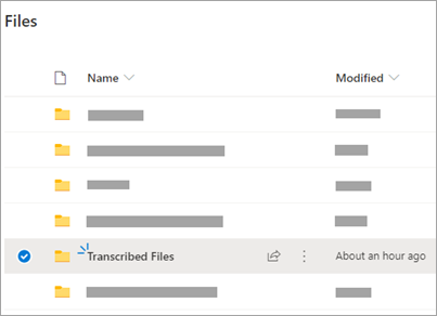 Transcribed Files folder OneDrive