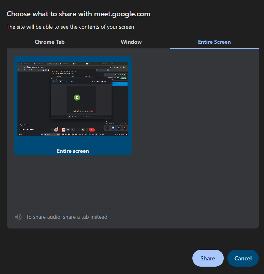 Choose what you want to share on Google Meet