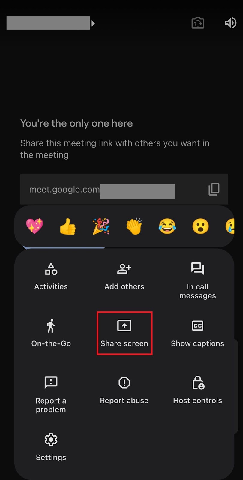 Share screen button on mobile