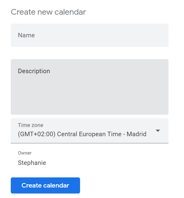 Create a new Google Calendar