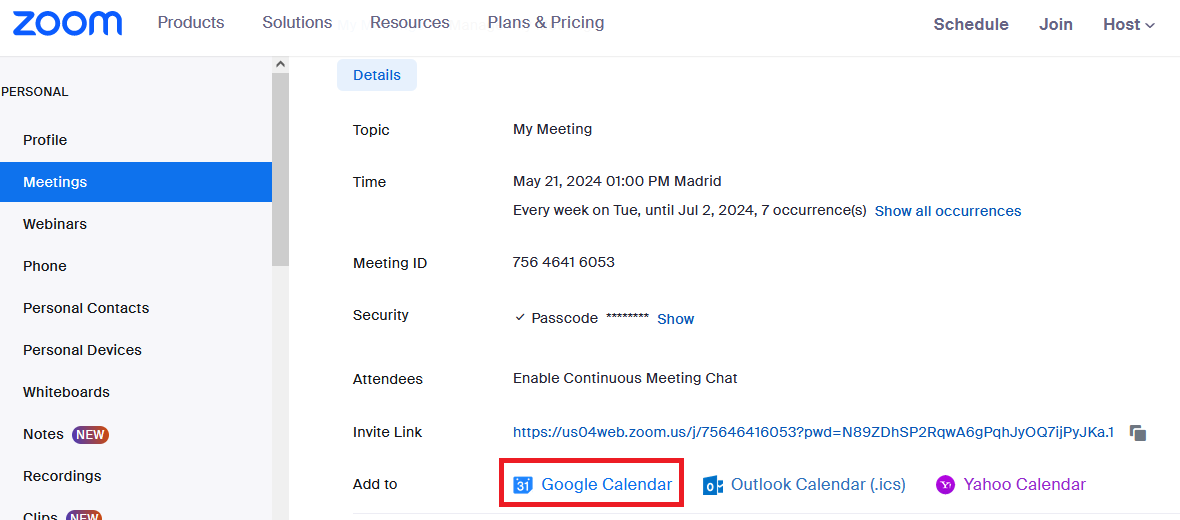 Grant Zoom access to Google Calendar