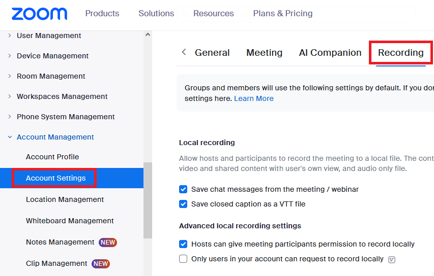 How to enable Zoom Cloud Recording for accounts