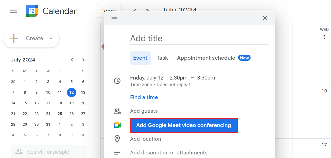 Add Google Meet Video Conferencing on Google Calendar Event