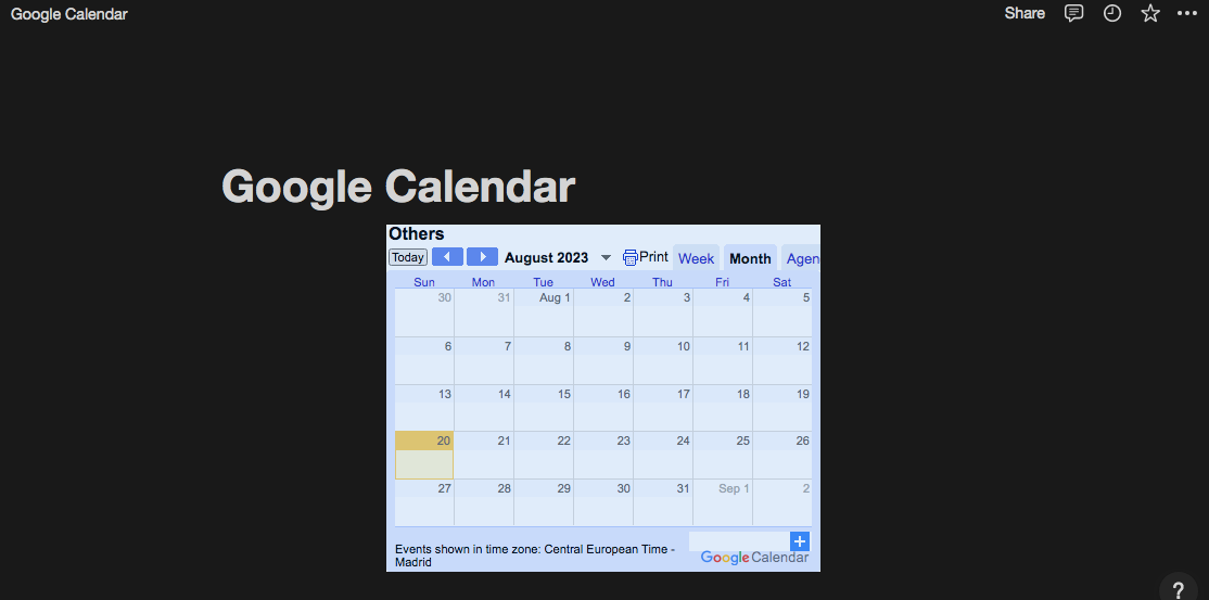 Create embed for Google Calendar in Notion