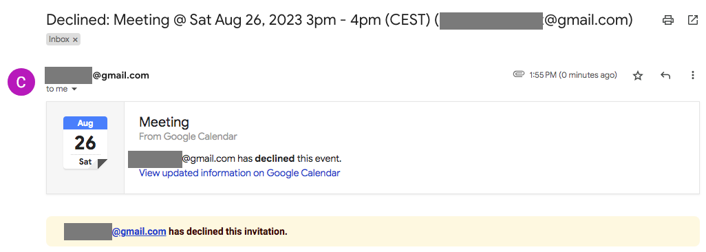 Declined Google meeting