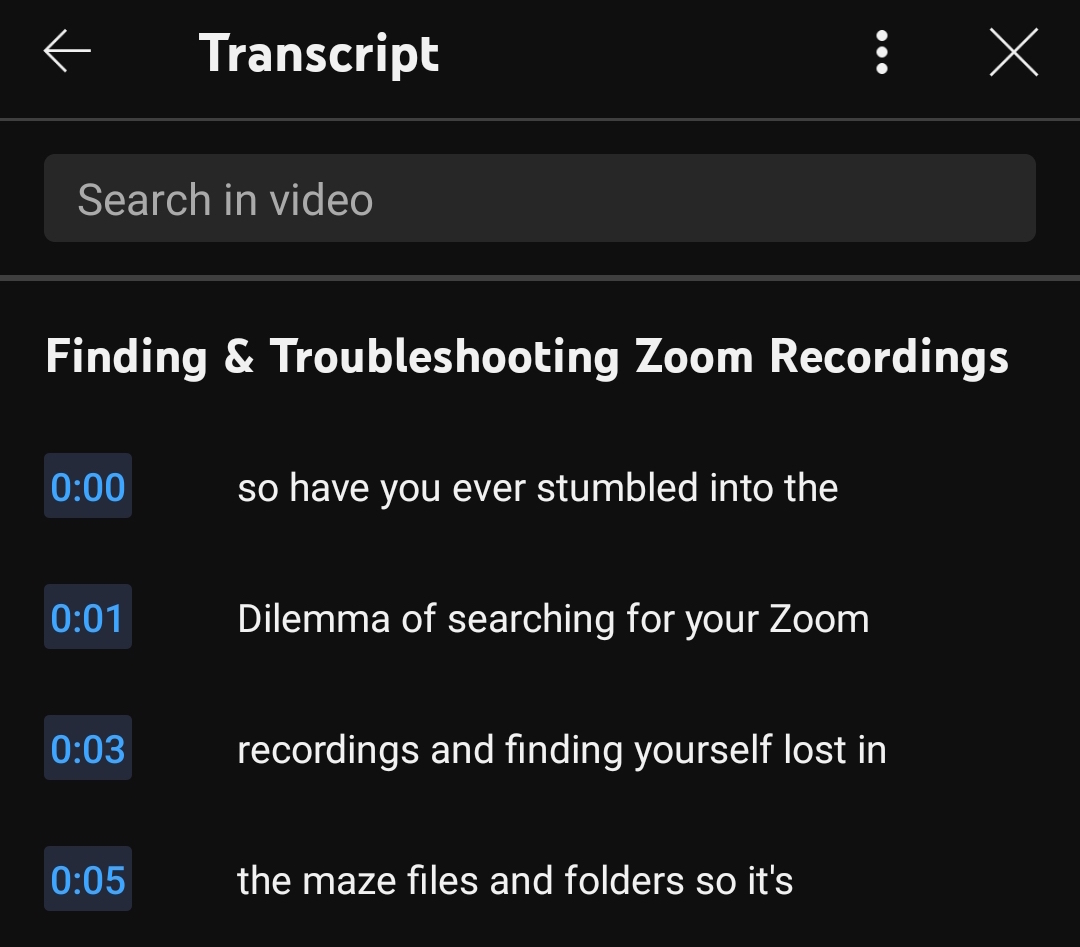 Transcript Text on Mobile from YouTube Video