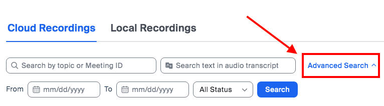 Zoom Advanced Search