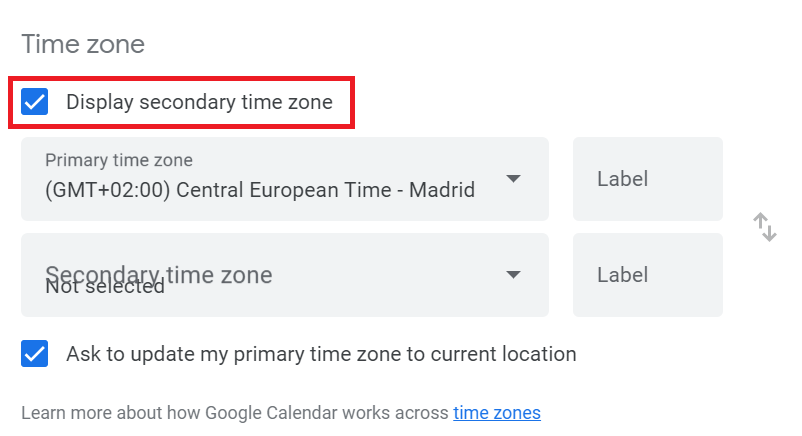 Using Multiple Time Zones in Google Calendar