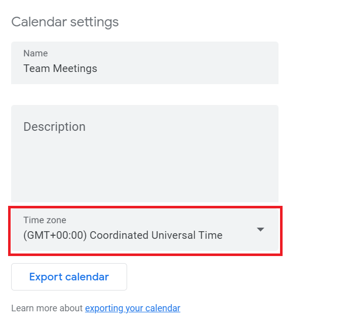 Adjusting Time Zones for Individual Calendars