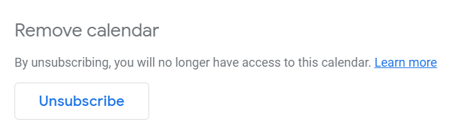 Unsubscribing from a Calendar