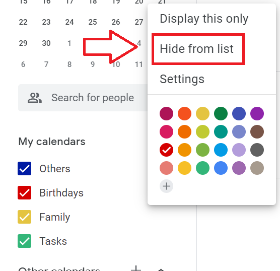 Hiding a Calendar from Your List Temporarily