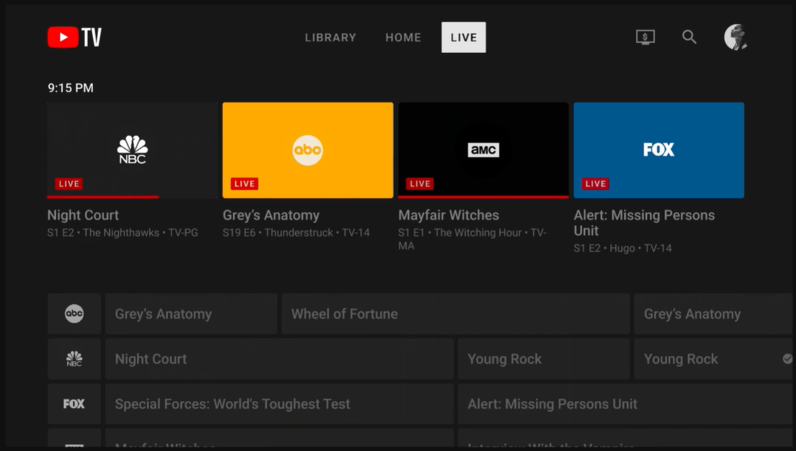 YouTube TV Navigation