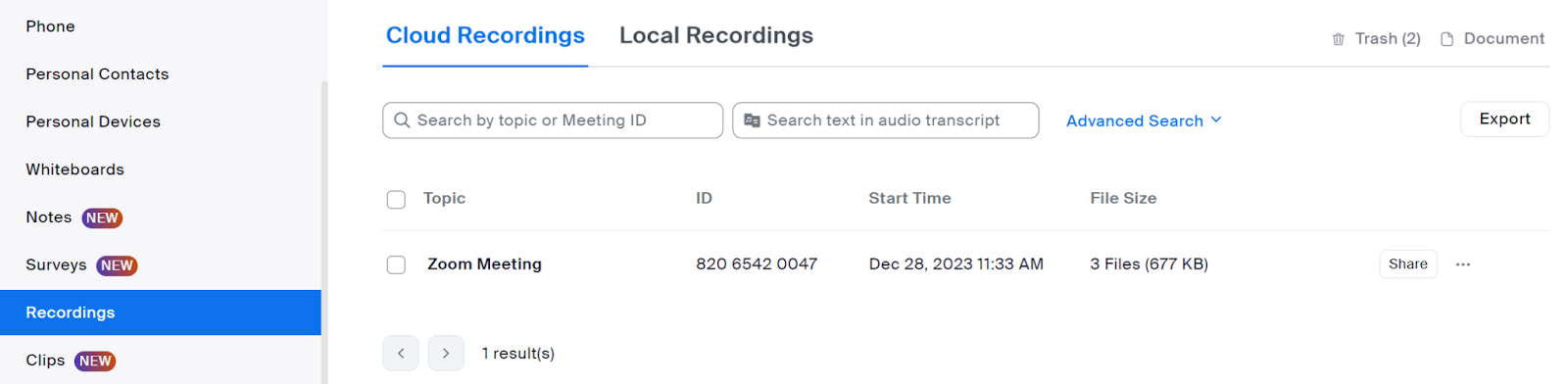 Locating the transcription file on Zoom