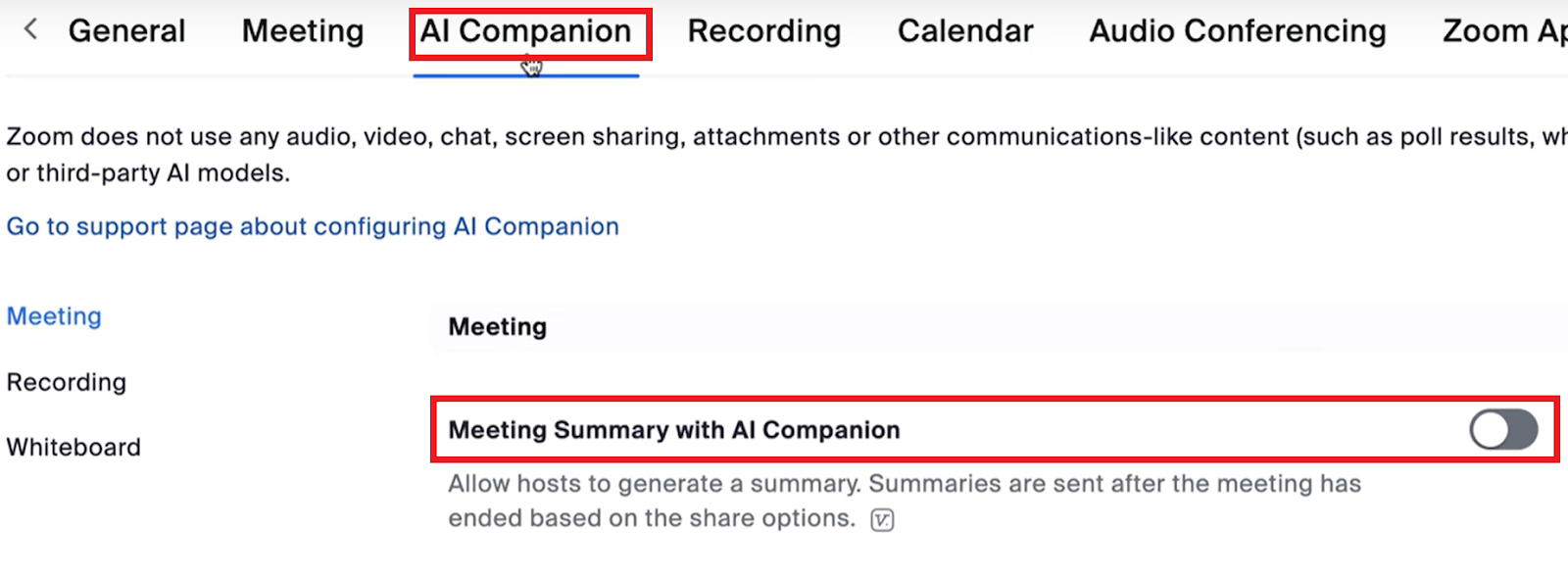 Enable Meeting Summary with AI Companion