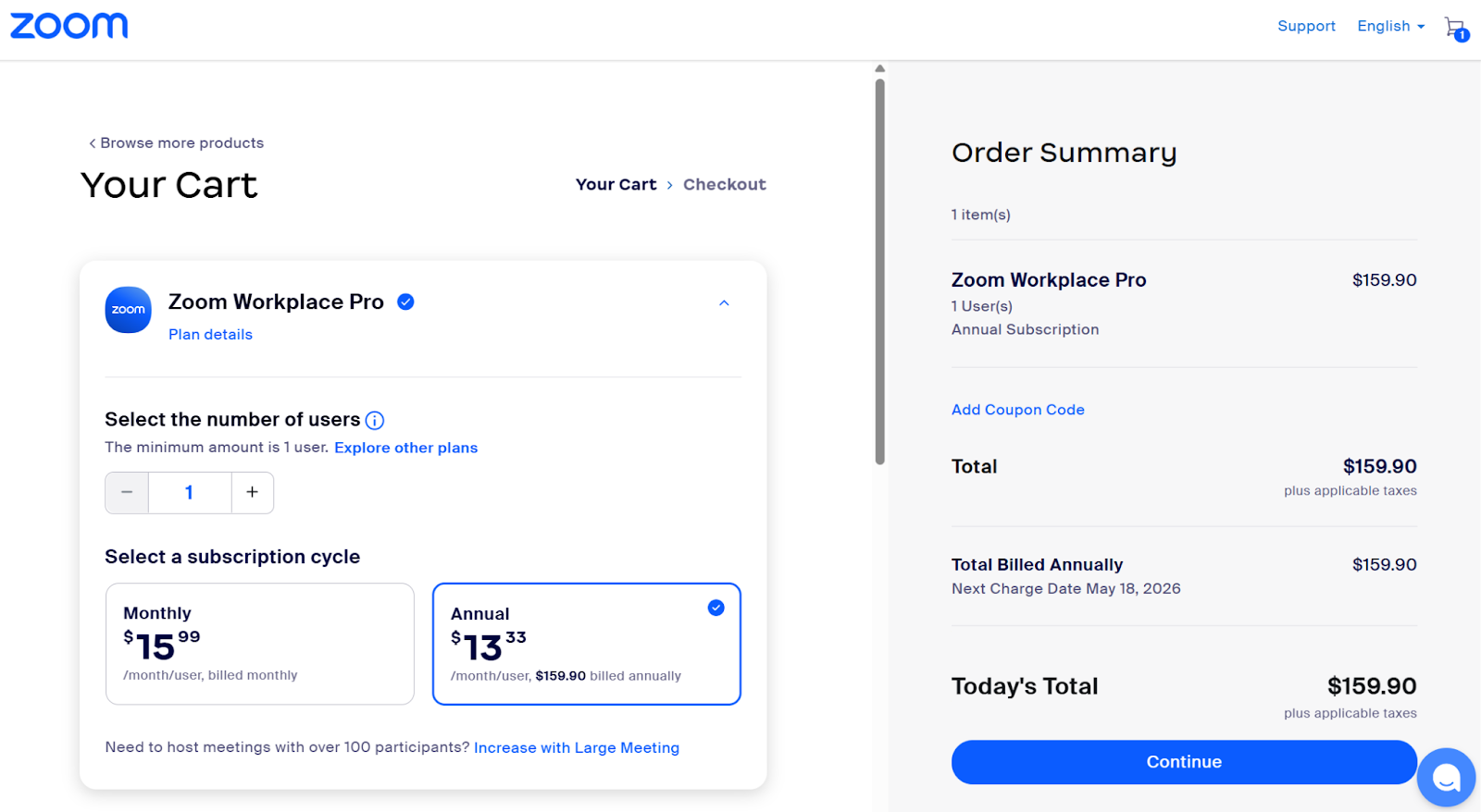Complete your Zoom plan purchase