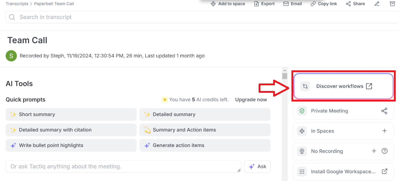 Discover Tactiq AI Workflows
