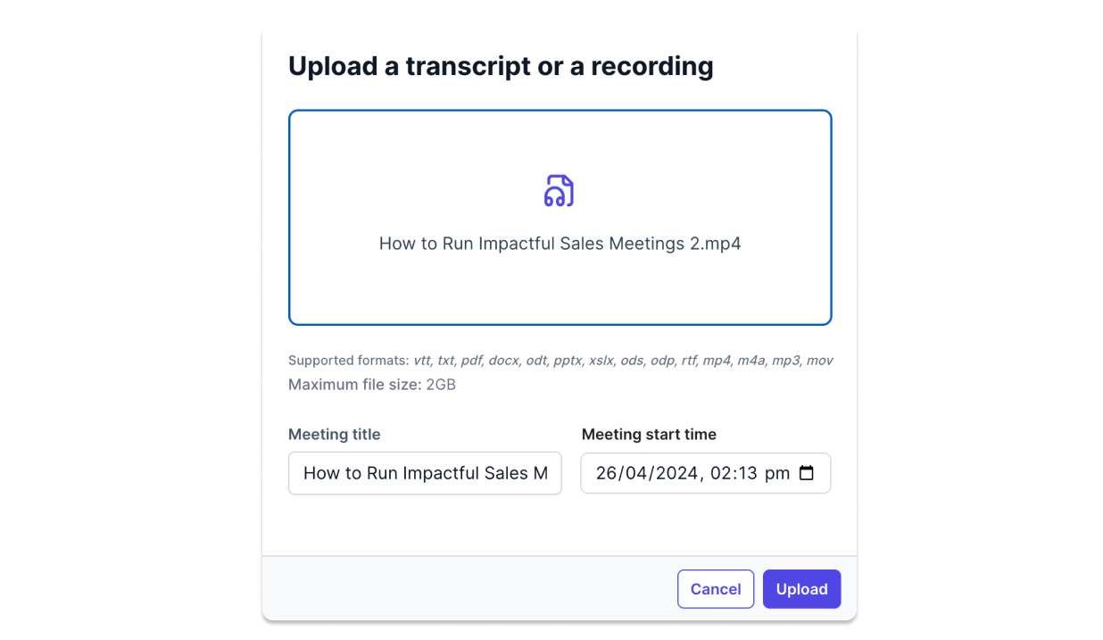 Upload a transcript or recording on Tactiq