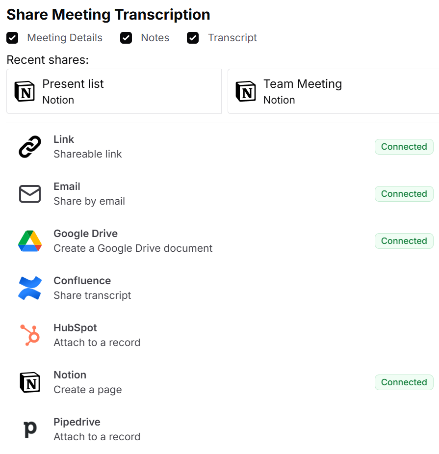 Share notes to project management tools