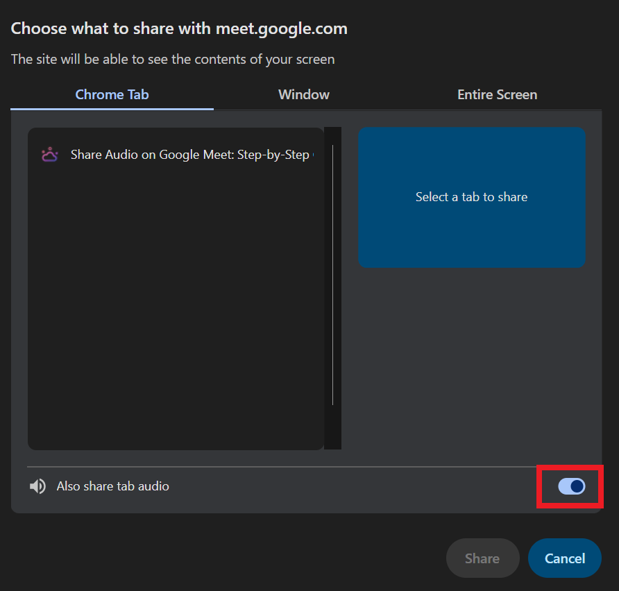 Share your audio on Google Meet