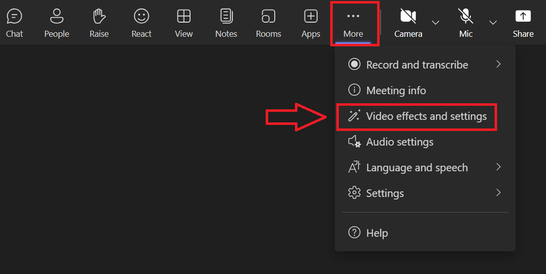 MS Teams video effects and settings