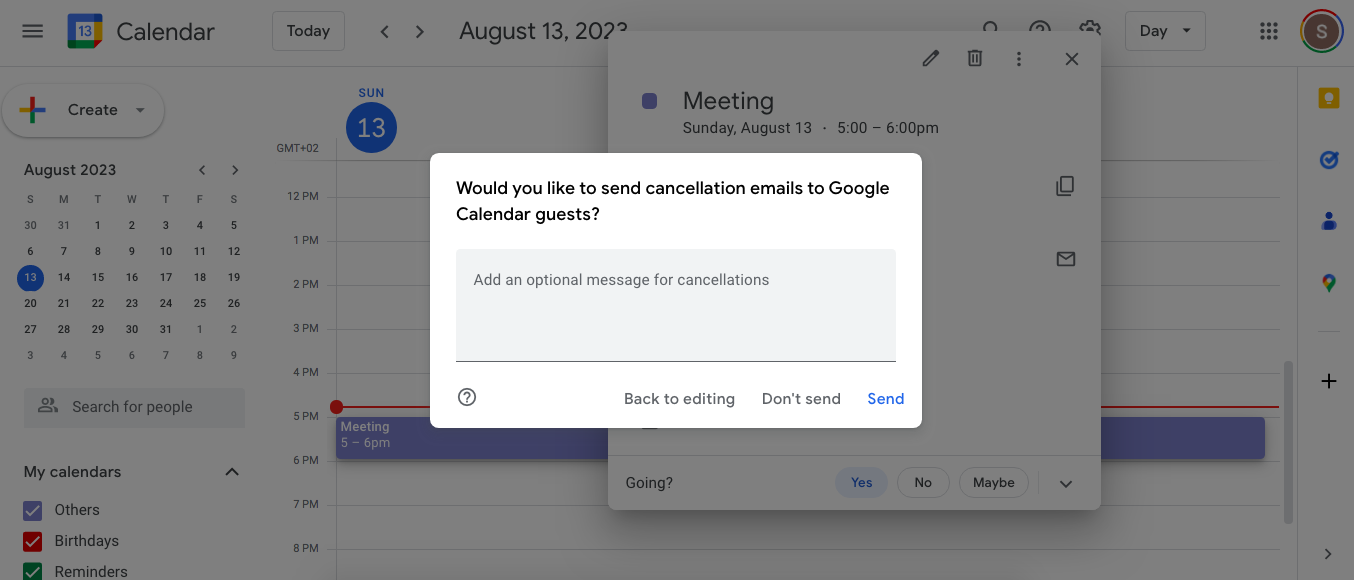 Cancel Google Calendar event