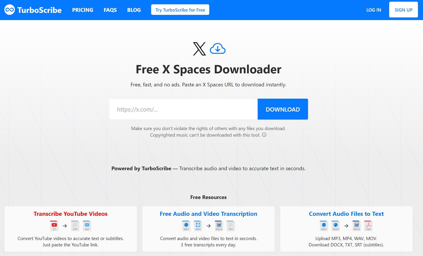 TurboScribe Free X Spaces Downloader
