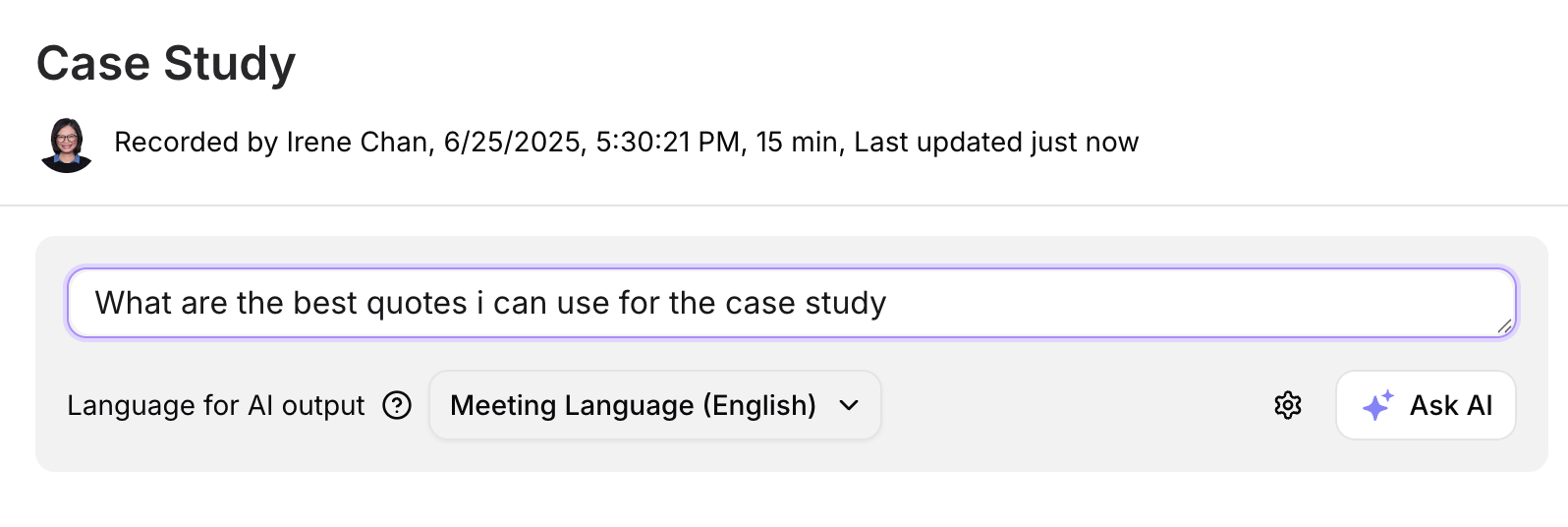 Ask AI Feature on Tactiq