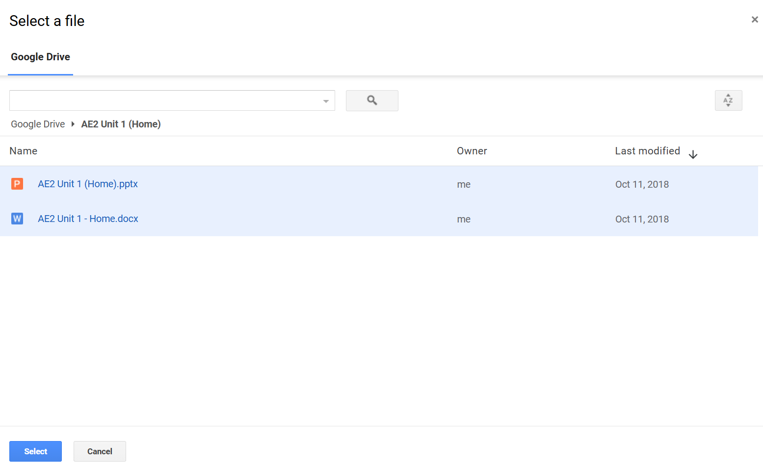 Select a file in Google Drive