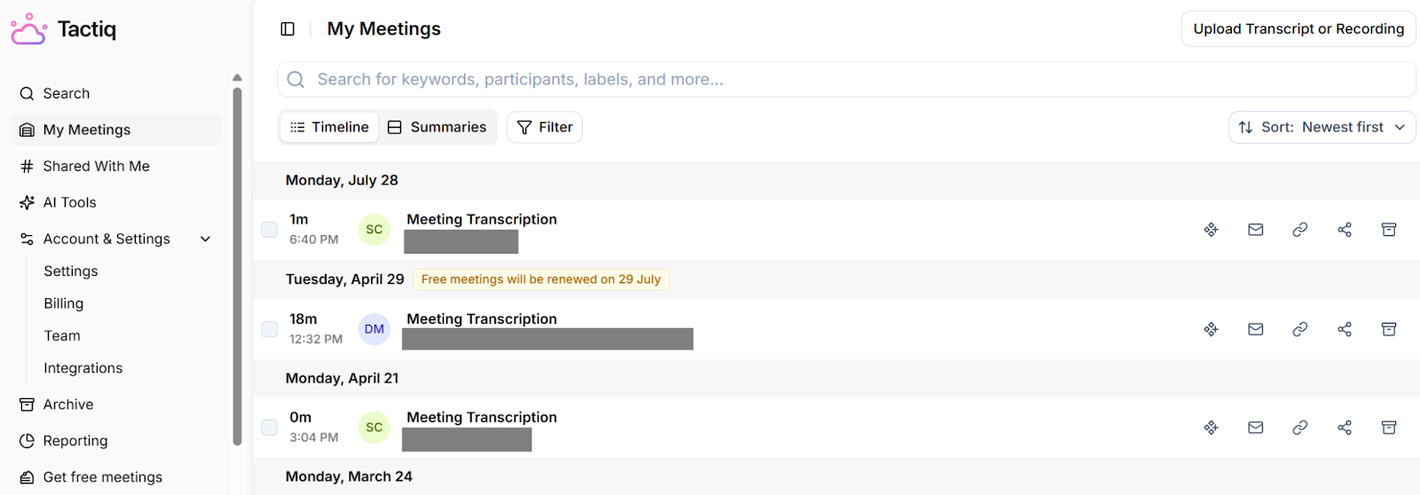 List of Transcriptions on Tactiq