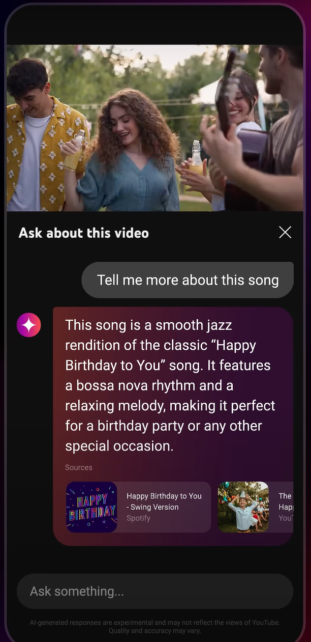 YouTube’s “Ask about this video” Feature