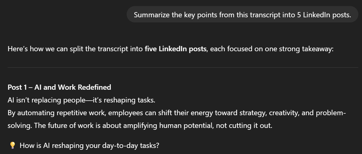 ChatGPT prompt for meeting transcripts