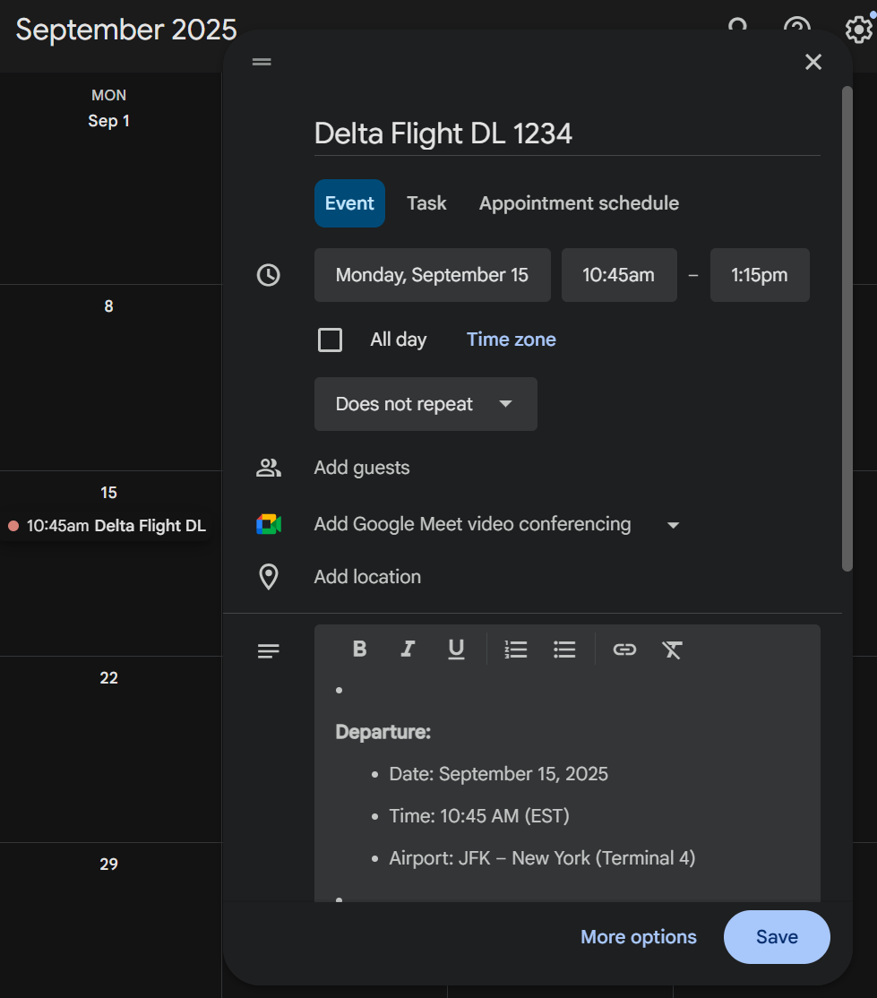 How to Add Flights to Google Calendar Manually