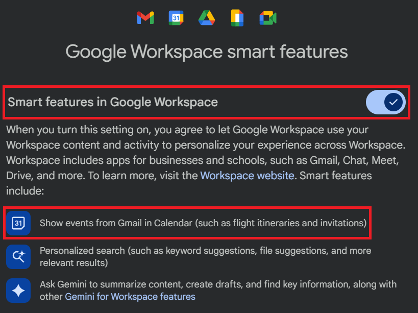 Enabling Smart features in Google Workspace