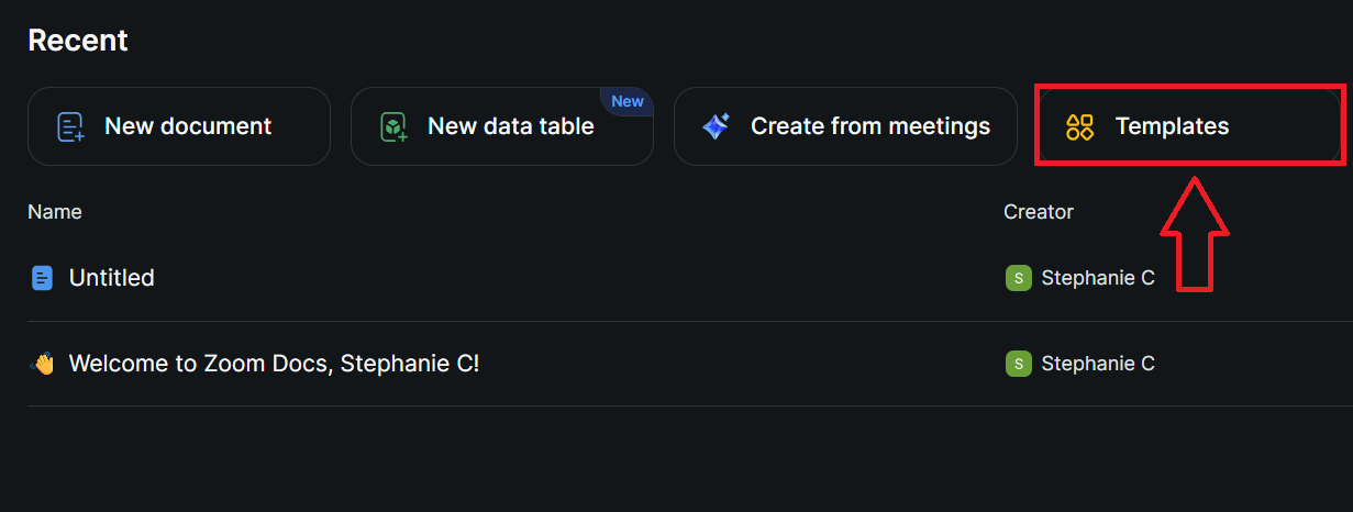 Using templates for Zoom Docs