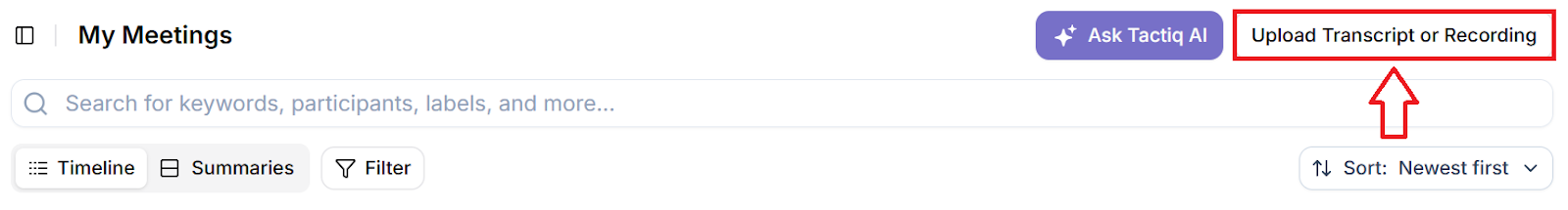Upload transcripts or recordings on Tactiq